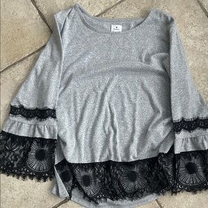 Dress Barn Silver Glitter Lace Bell Sleeve Top